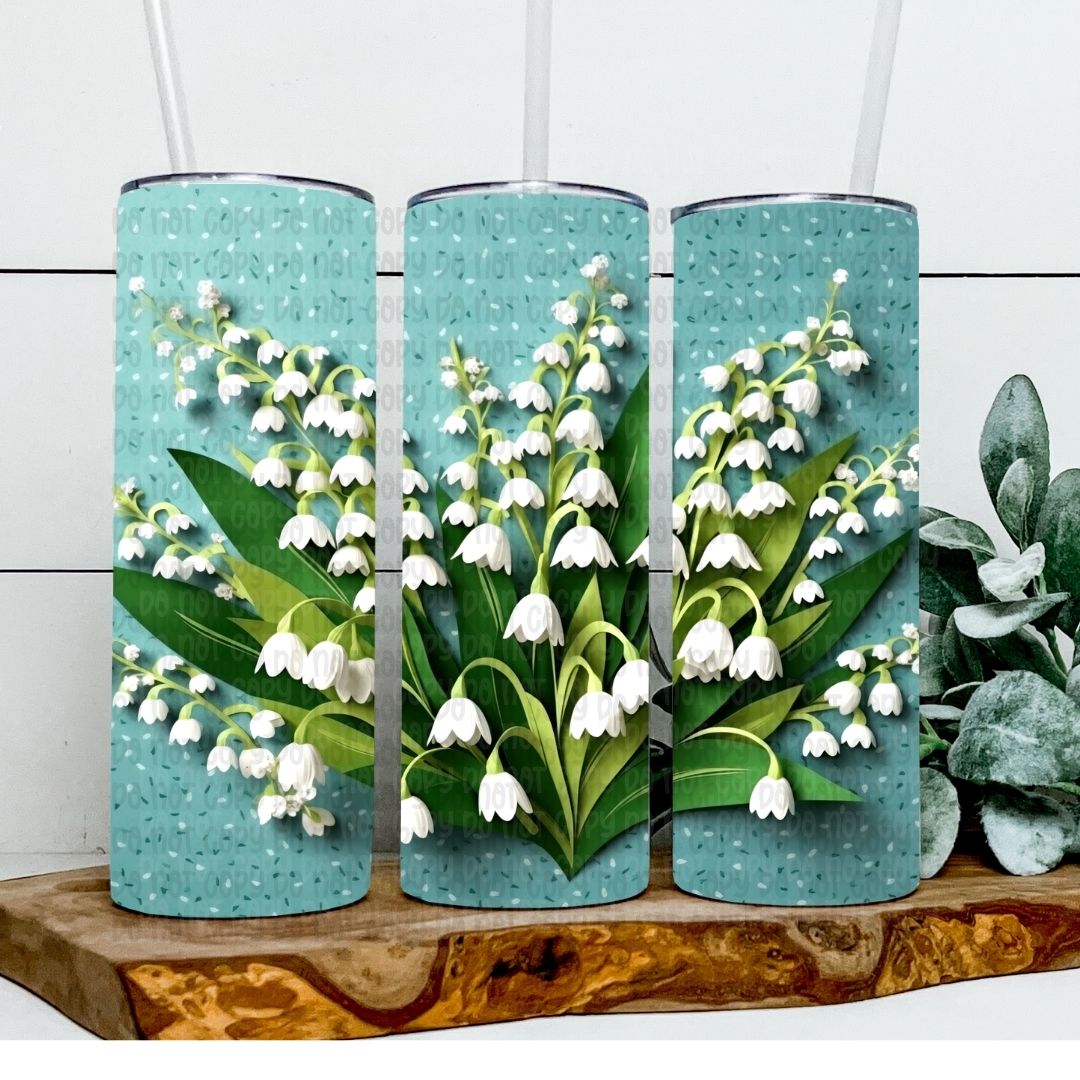 White Flowers - Sublimation 20oz Skinny Straight Wrap