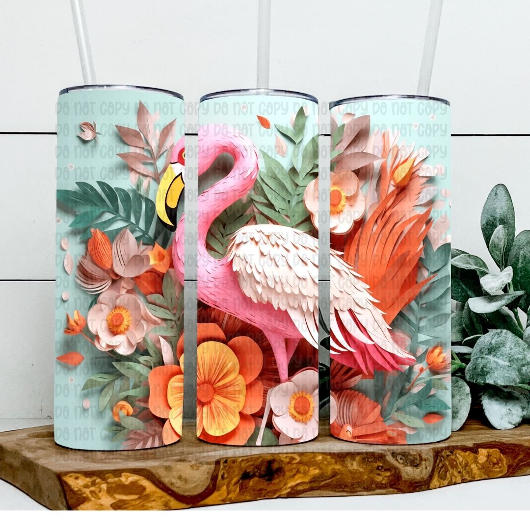 Floral Flamingo - Sublimation 20oz Skinny Straight Wrap