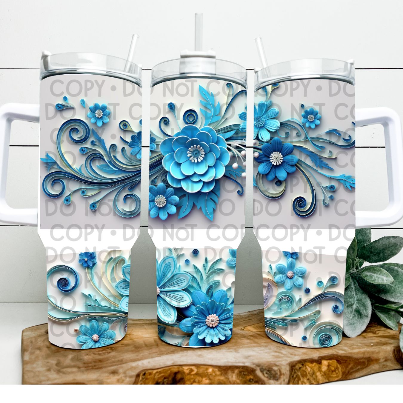 Blue Floral Art - 40oz Sublimation Wrap