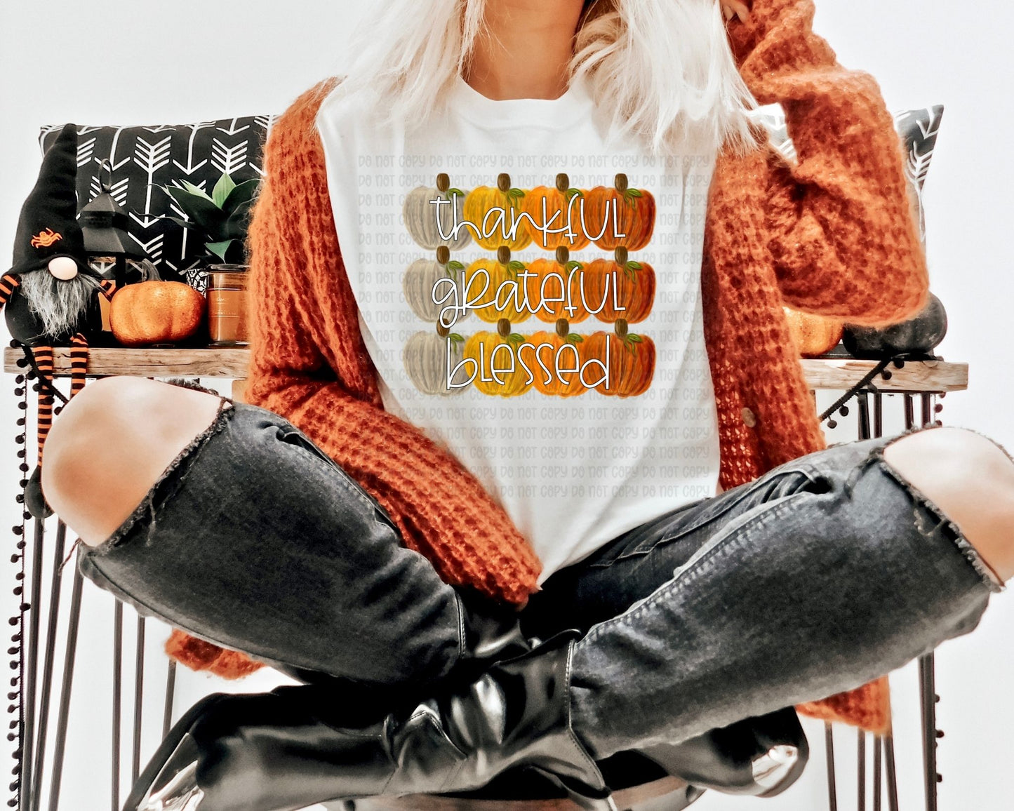 Thankful grateful blessed orange pumpkins - DTF