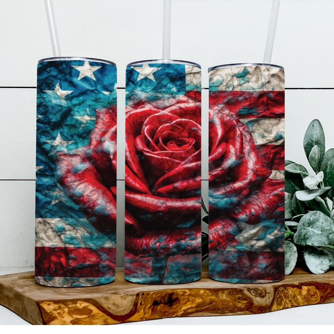 Rose & Flag - Sublimation 20oz Tapered or Straight Wrap