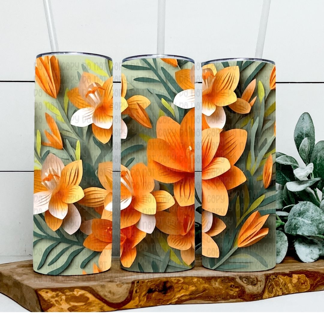 Orange Flowers - Sublimation 20oz Skinny Straight Wrap