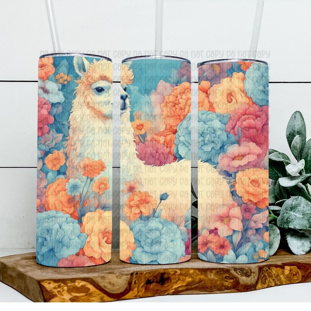 Floral Llama - Sublimation 20oz Tapered or Straight Wrap