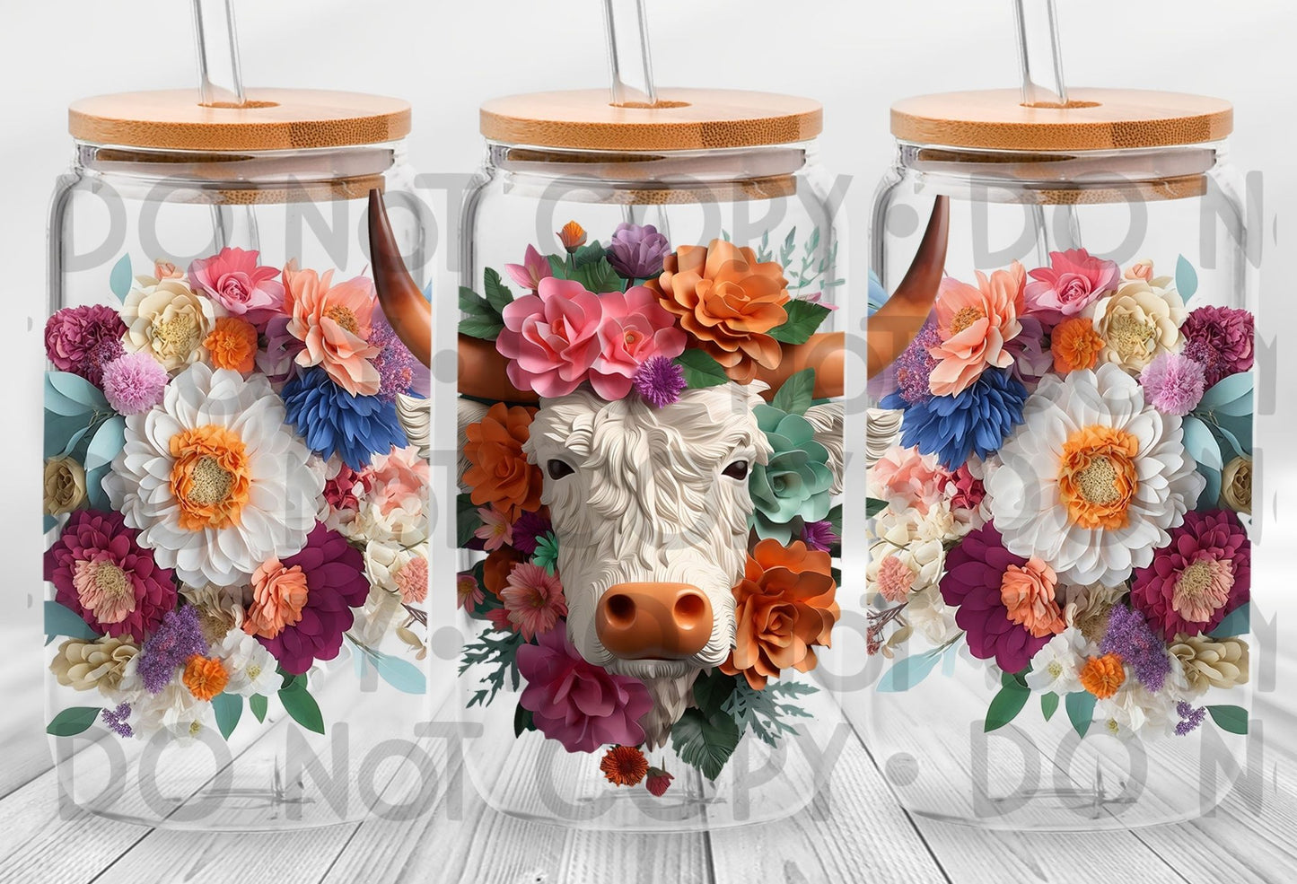 Floral Cow Wrap 16oz - UV DTF