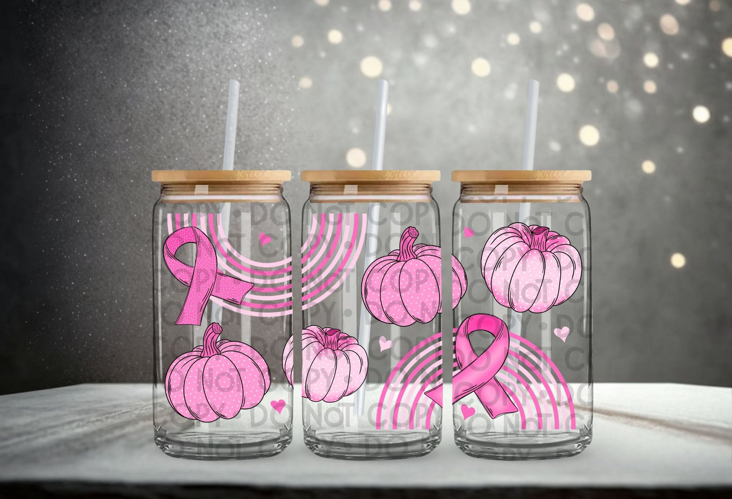 Pink Awareness Pumpkins Wrap 16oz - UV DTF