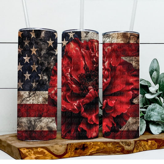 Flag & Rose - Sublimation 20oz Tapered or Straight Wrap