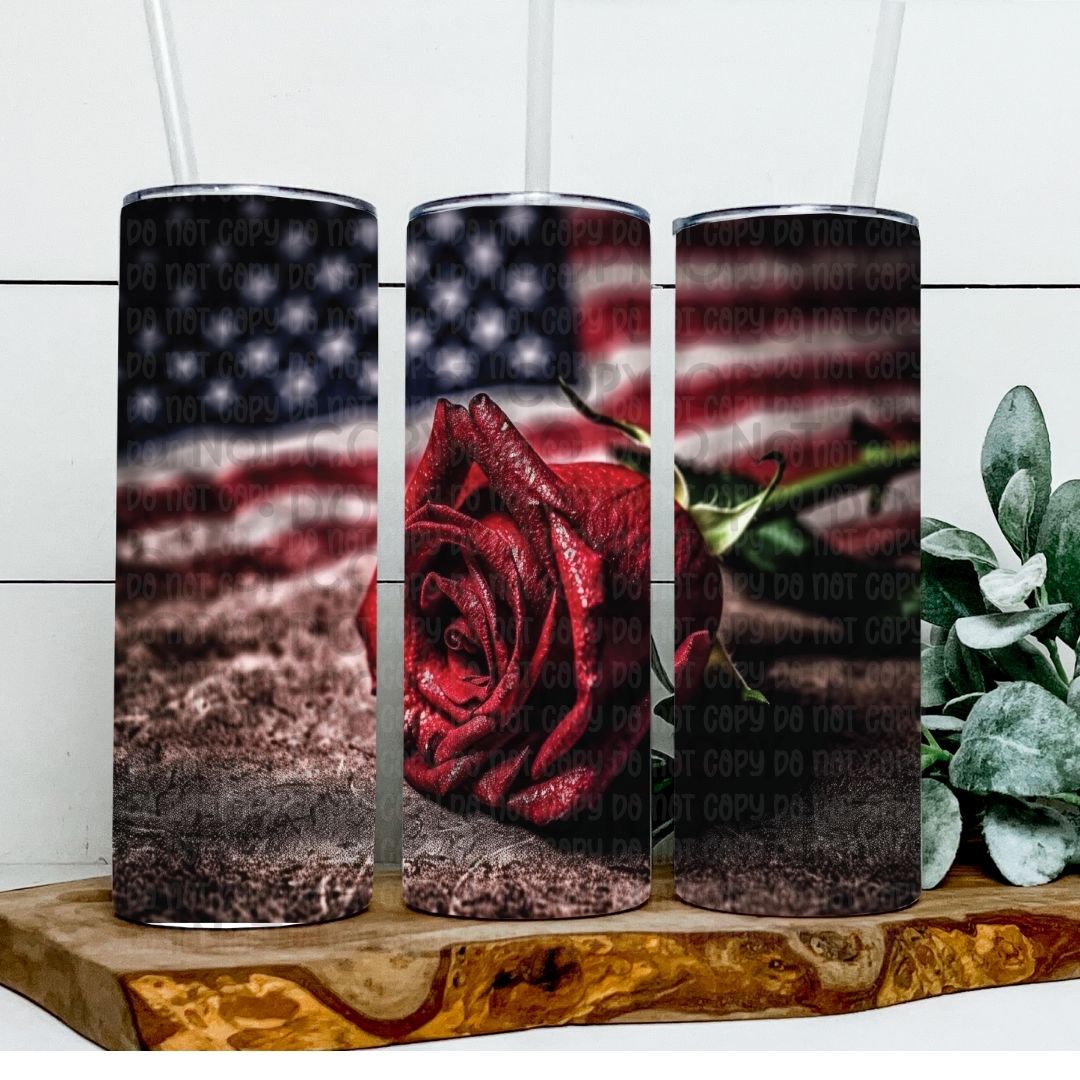 Flag & Rose - Sublimation 20oz Tapered or Straight Wrap