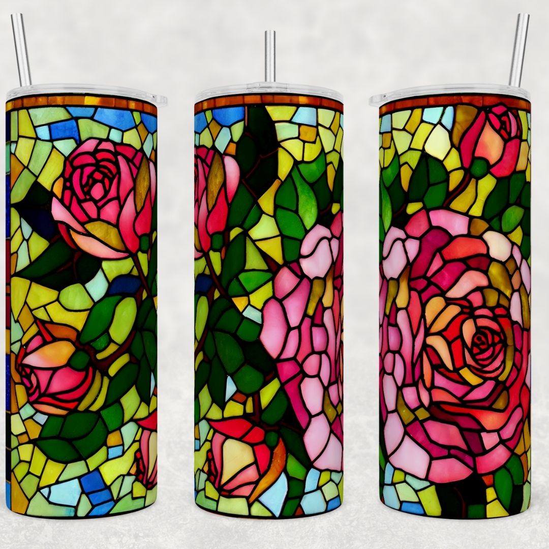 Stained Glass Rose - Sublimation 20oz Skinny Straight Wrap