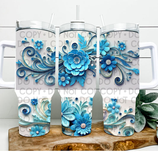 Blue Floral Art - 40oz  Sublimation Wrap