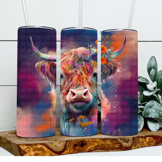 Watercolor Cow - Sublimation 20oz Skinny Straight Wrap