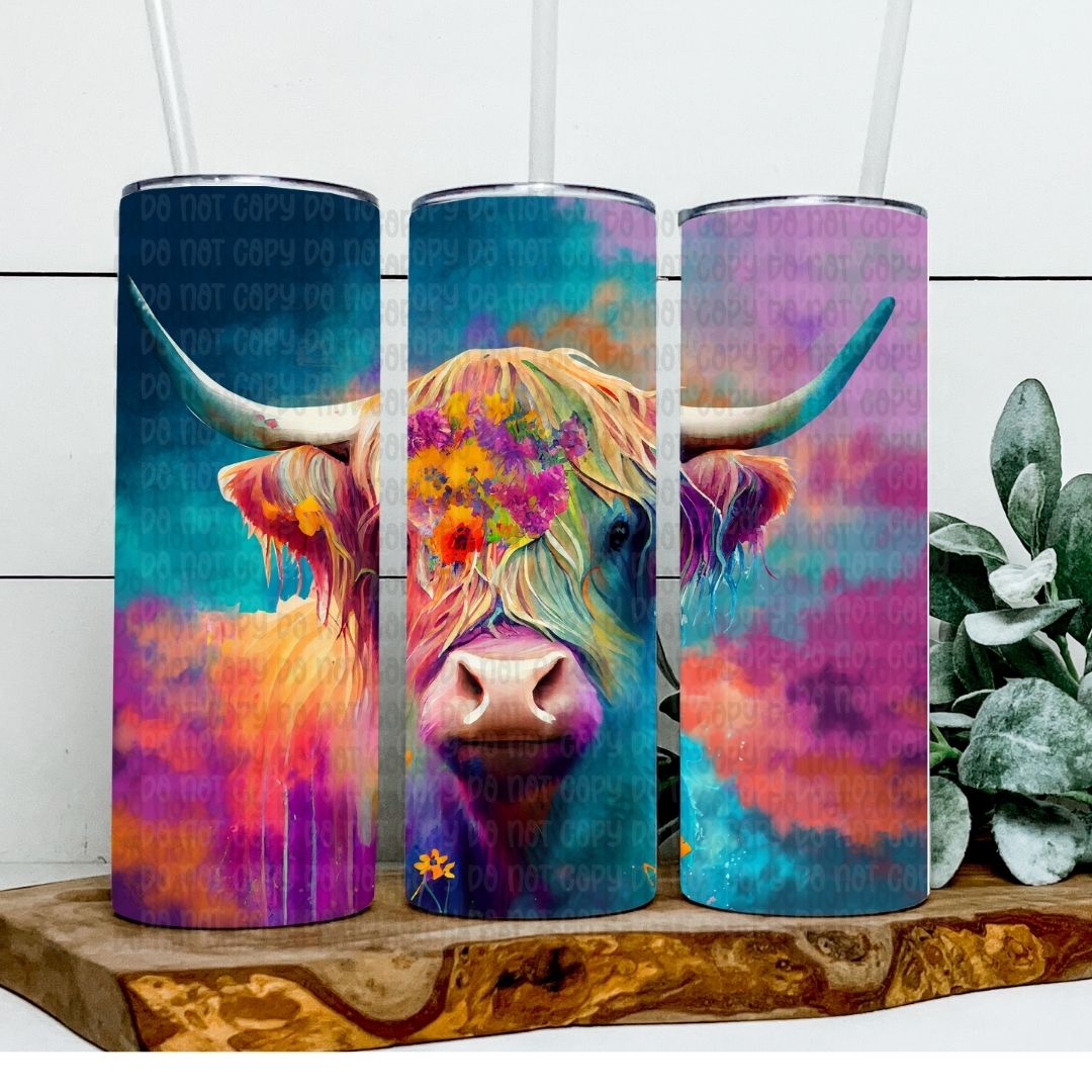 Watercolor Cow - Sublimation 20oz Skinny Straight Wrap