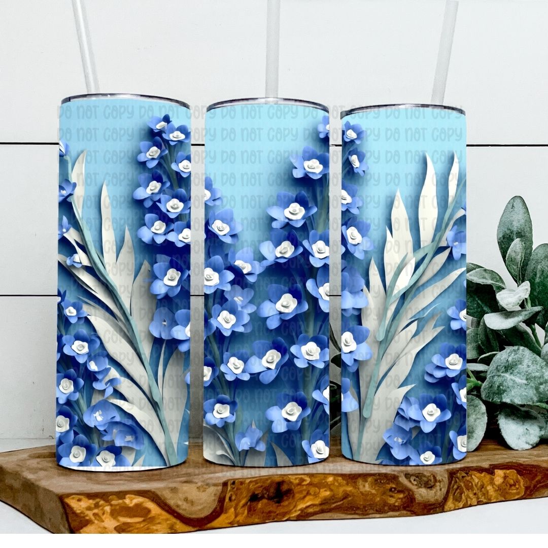 Blue Flowers - Sublimation 20oz Skinny Straight Wrap