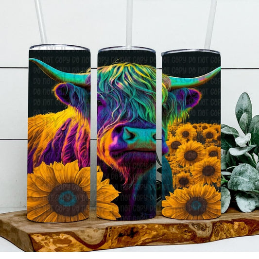 Highland Cow Sunflower - Sublimation 20oz Tapered or Straight Wrap