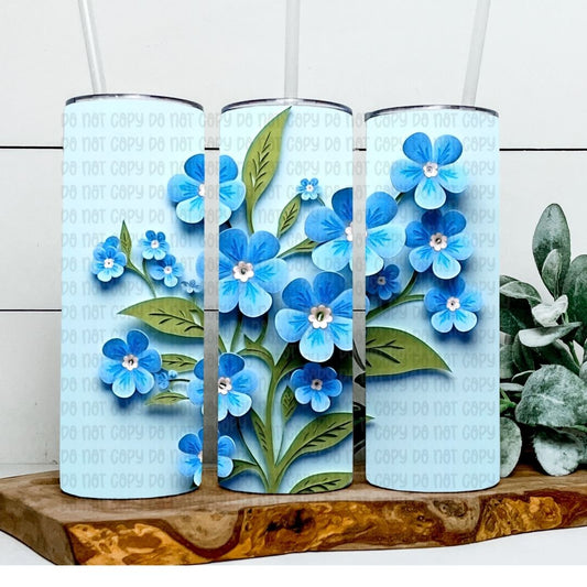 Blue Flowers - Sublimation 20oz Skinny Straight Wrap