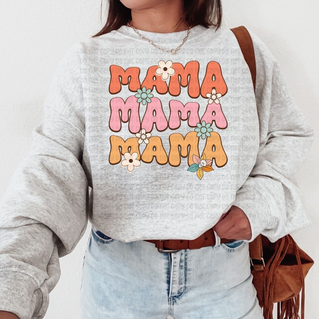 Mama Stacked Retro Flowers  - DTF