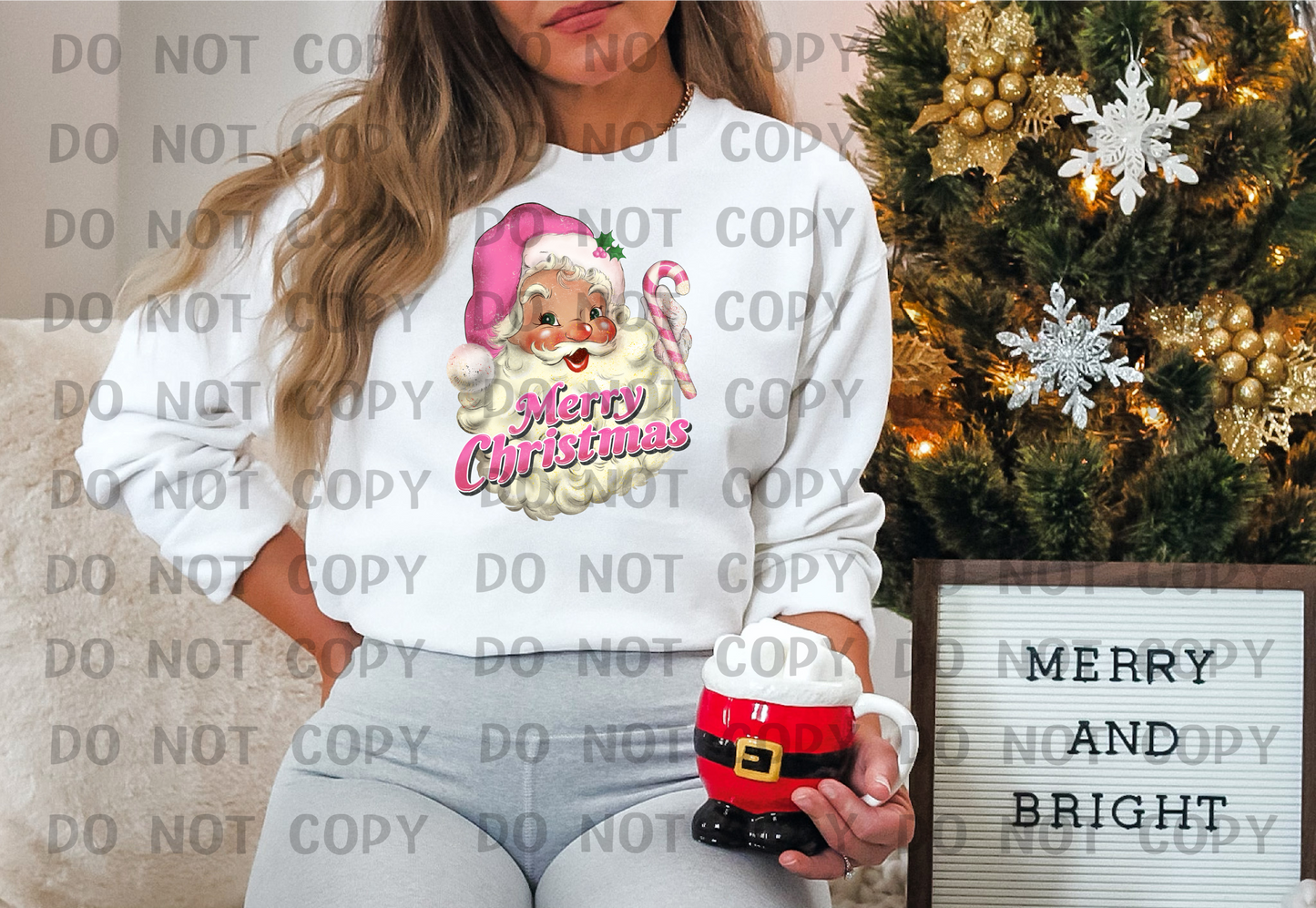 Merry Christmas pink with white - DTF