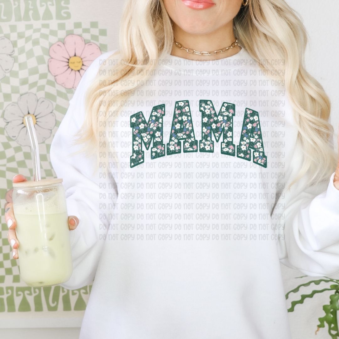 Green Floral Varsity Mama - DTF