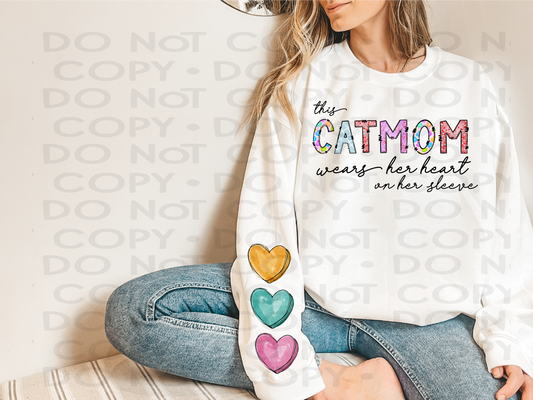 This Catmom wears her heart on her sleeve - DTF **READ DESCRIPTION**