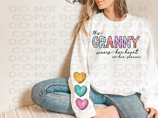 This Granny wears her heart on her sleeve - DTF **READ DESCRIPTION**