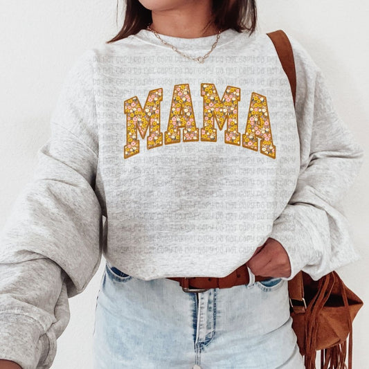 Yellow Floral Varsity Mama - DTF