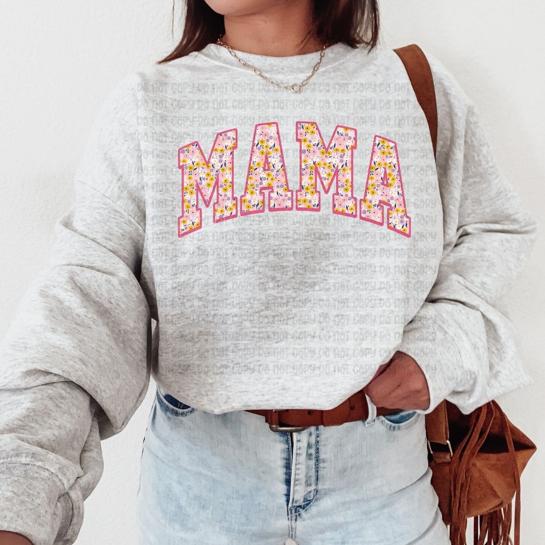 Pink Floral Varsity Mama - DTF