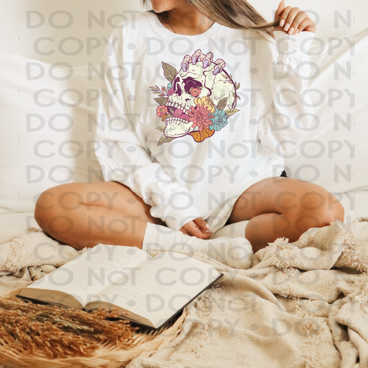 Flower skull distressed - DTF